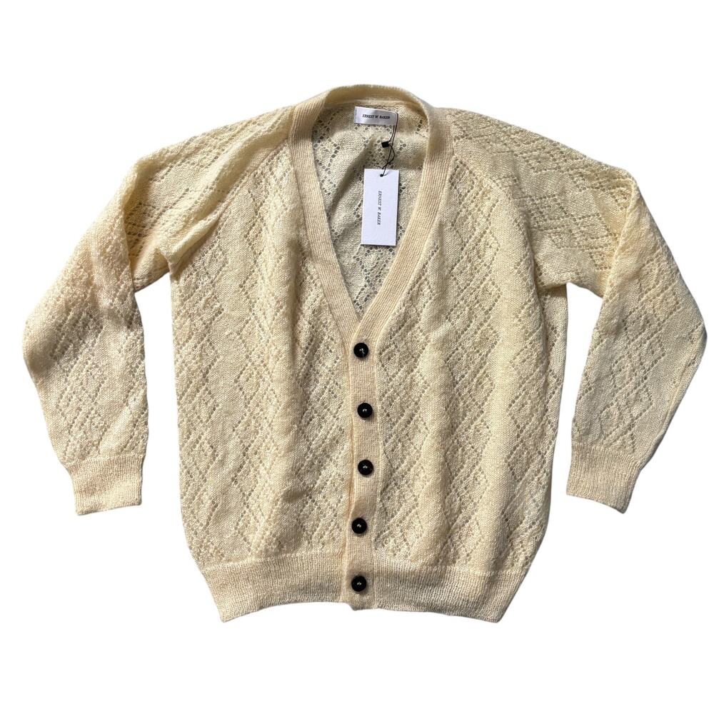 LIGHT YELLOW ERNEST W BAKER CARDIGAN SWEATER NWT LARGER